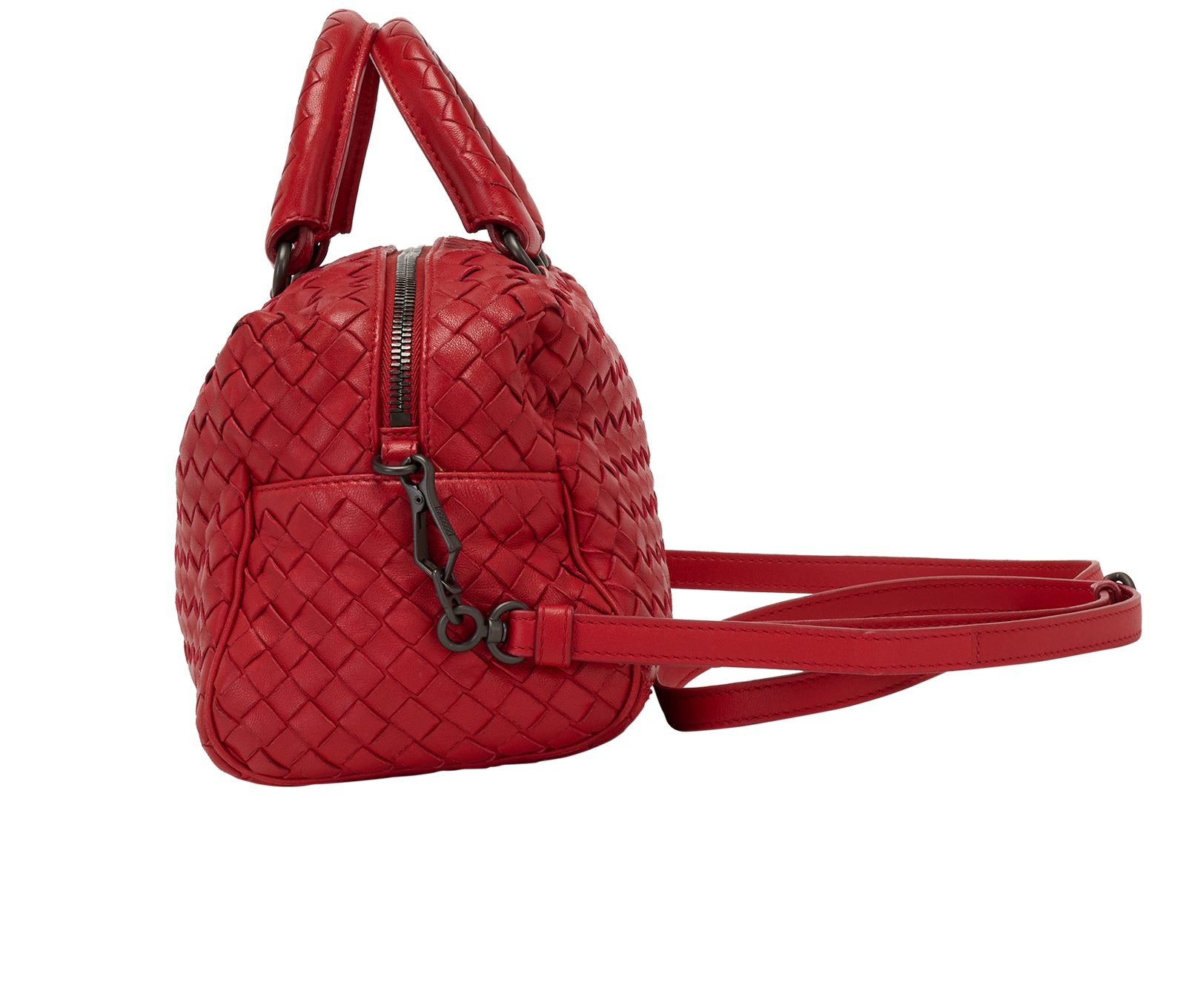 Intrecciato Boston Bag, &pound;420, Handbags, Red, Leather, Bottom view